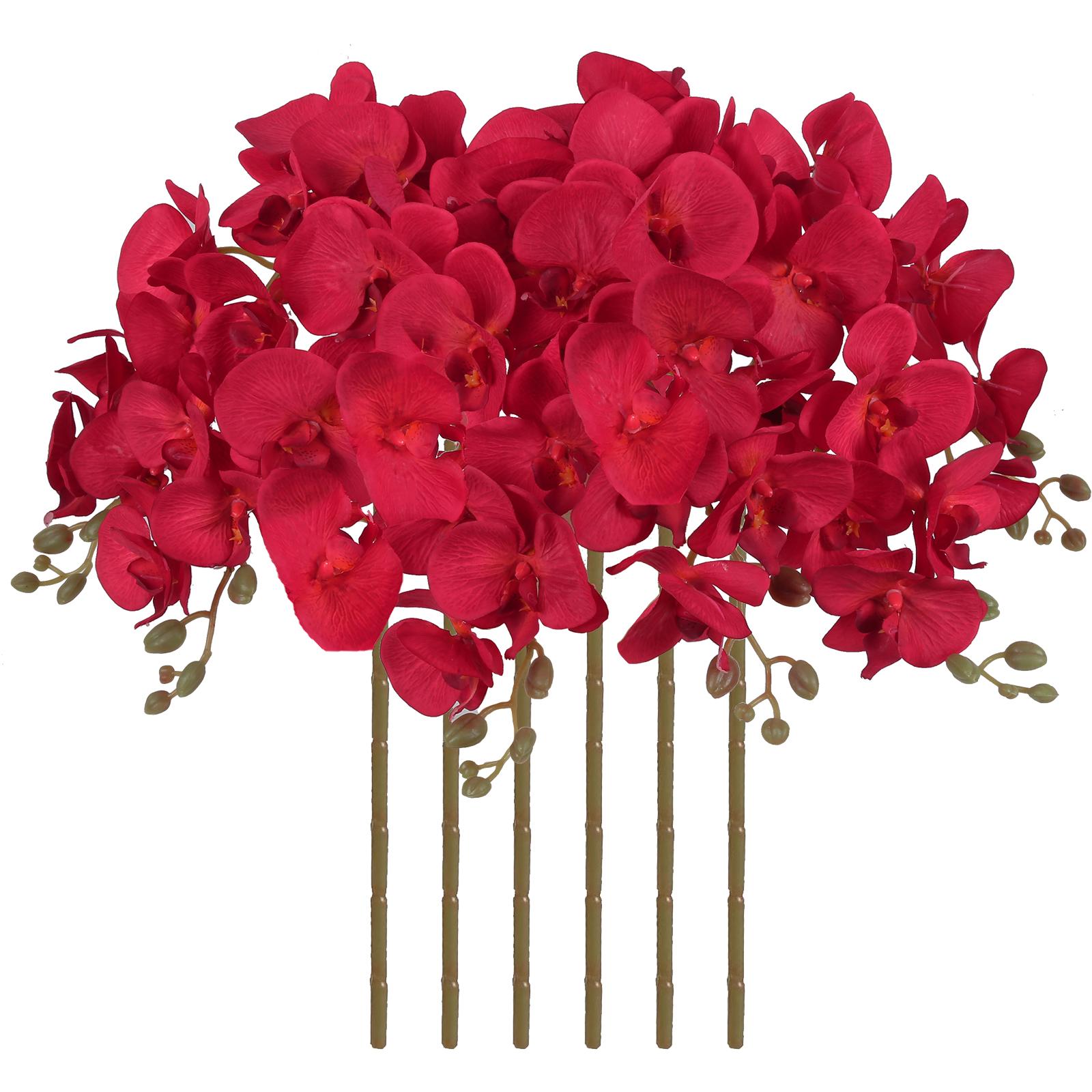 Red velvet orchid artificial flowers 6pcs 38 inch long stem for tall vase wedding home decor