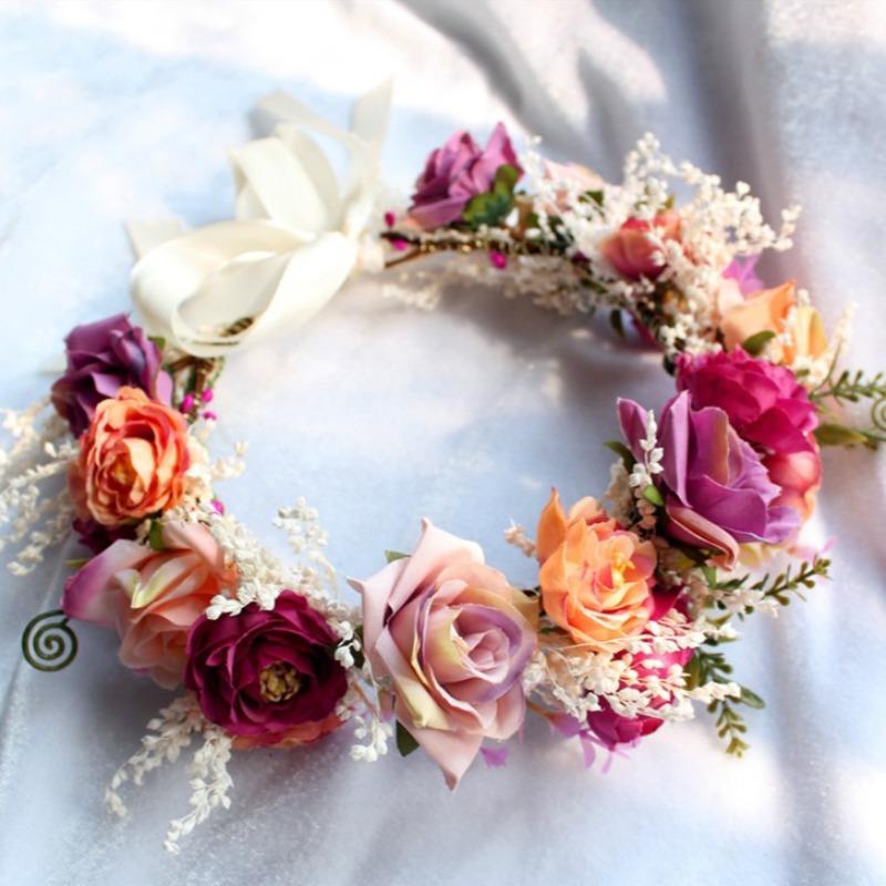 Red boho rose flower crown hair wreath for wedding party and festival
