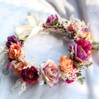 Red boho rose flower crown hair wreath for wedding party and festival