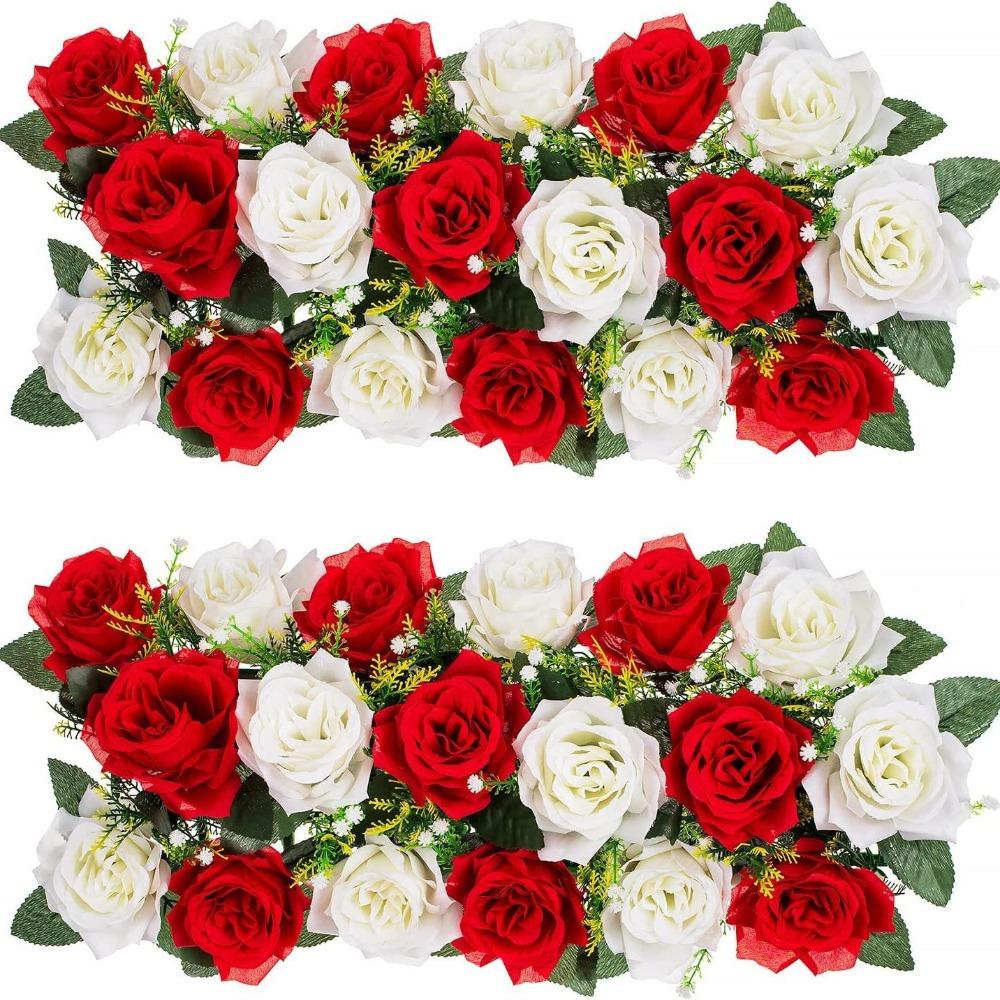 Red artificial long rose flower centerpiece 2pcs for wedding reception party dining table decor