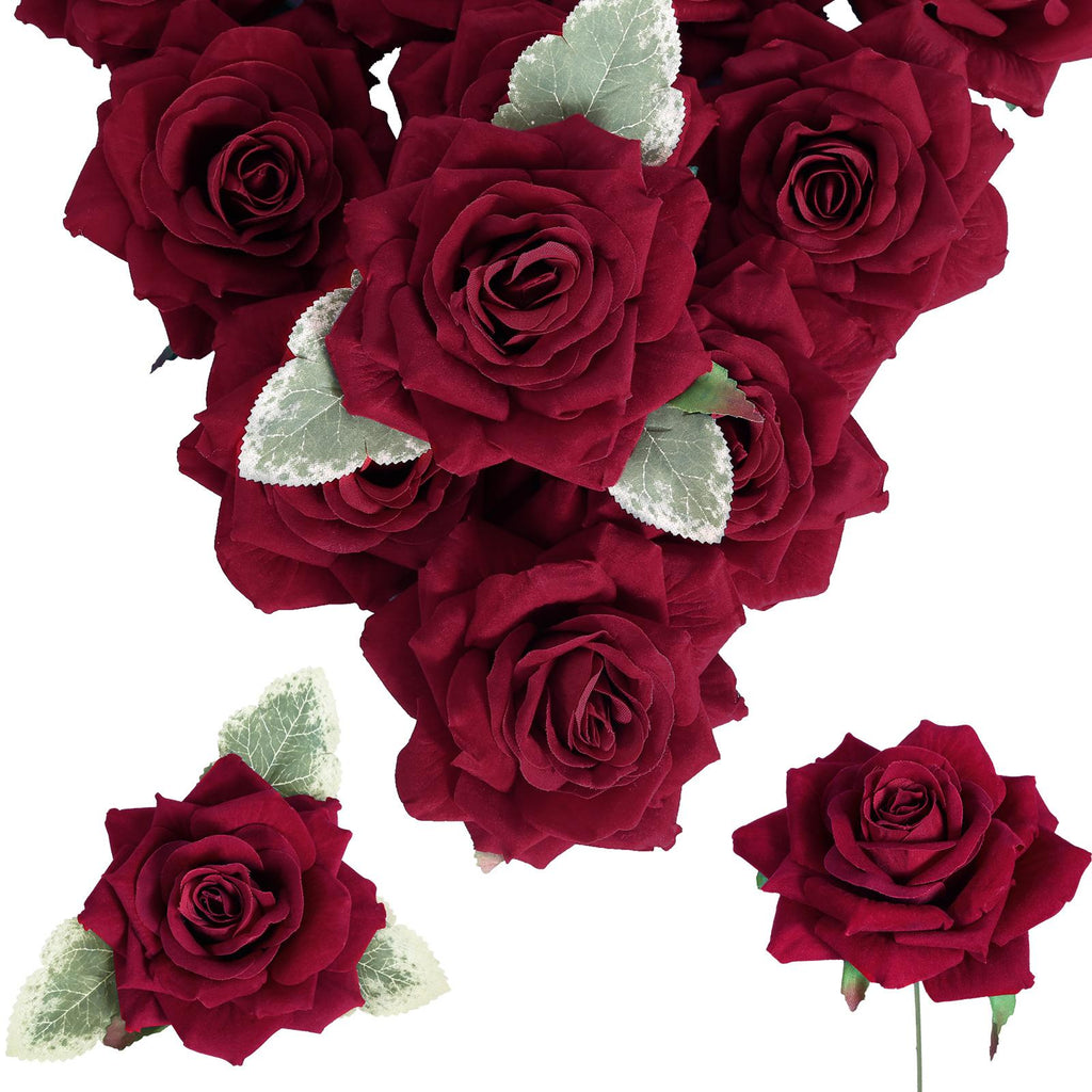 Red artificial velvet roses 16pcs 4.3 inch for wedding bouquet centerpiece home decor