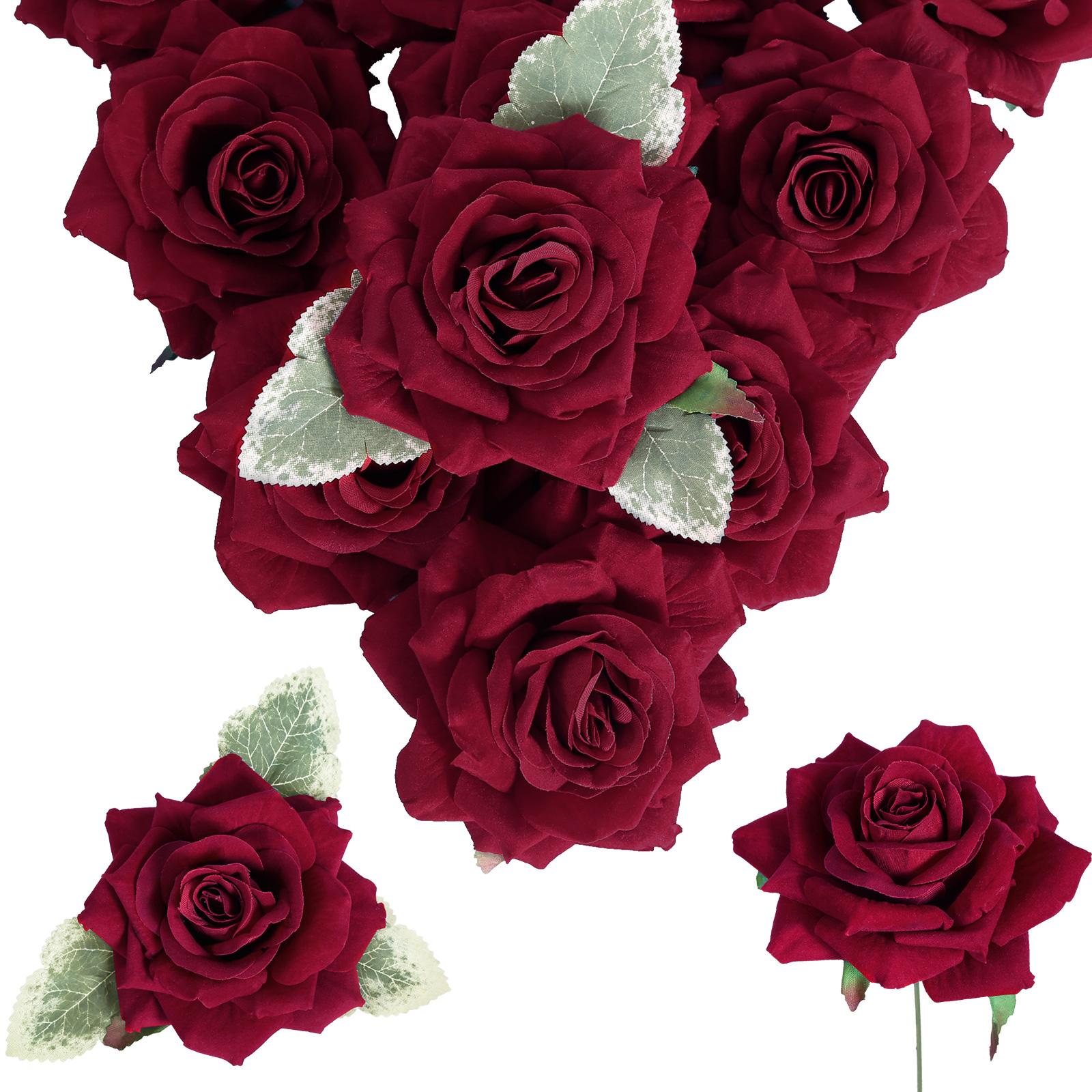 Red artificial velvet roses 16pcs 4.3 inch for wedding bouquet centerpiece home decor