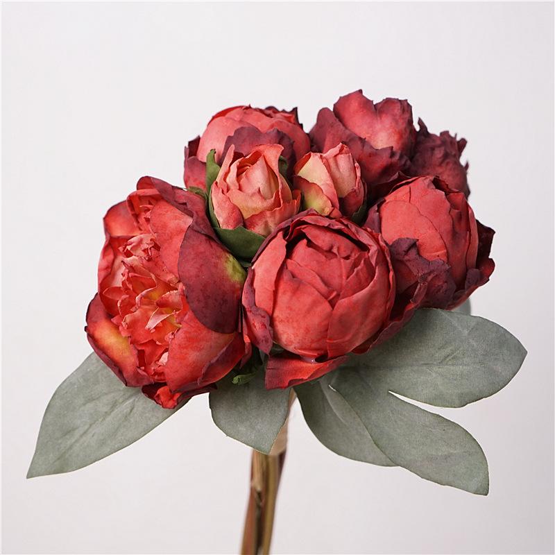 Red faux peony flowers 2 bouquets 14 heads with stems for Valentine's Day wedding home decor