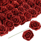 Red glitter foam roses 30pcs 3.15in artificial flowers for wedding Valentine's Day decor
