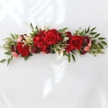 Red artificial wedding arch flowers with greenery for DIY ceremony backdrop