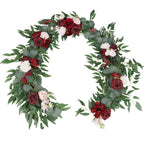 Red eucalyptus willow leaf garland 6ft white flower wedding table backdrop decor