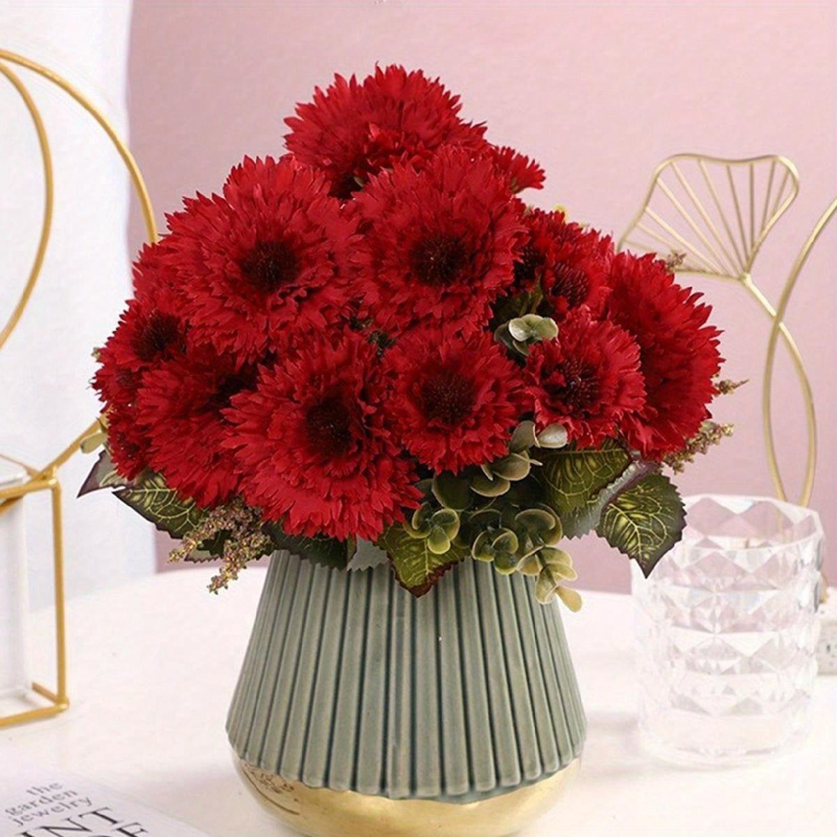 Red vintage artificial sunflowers set of 3 for wedding and home decor