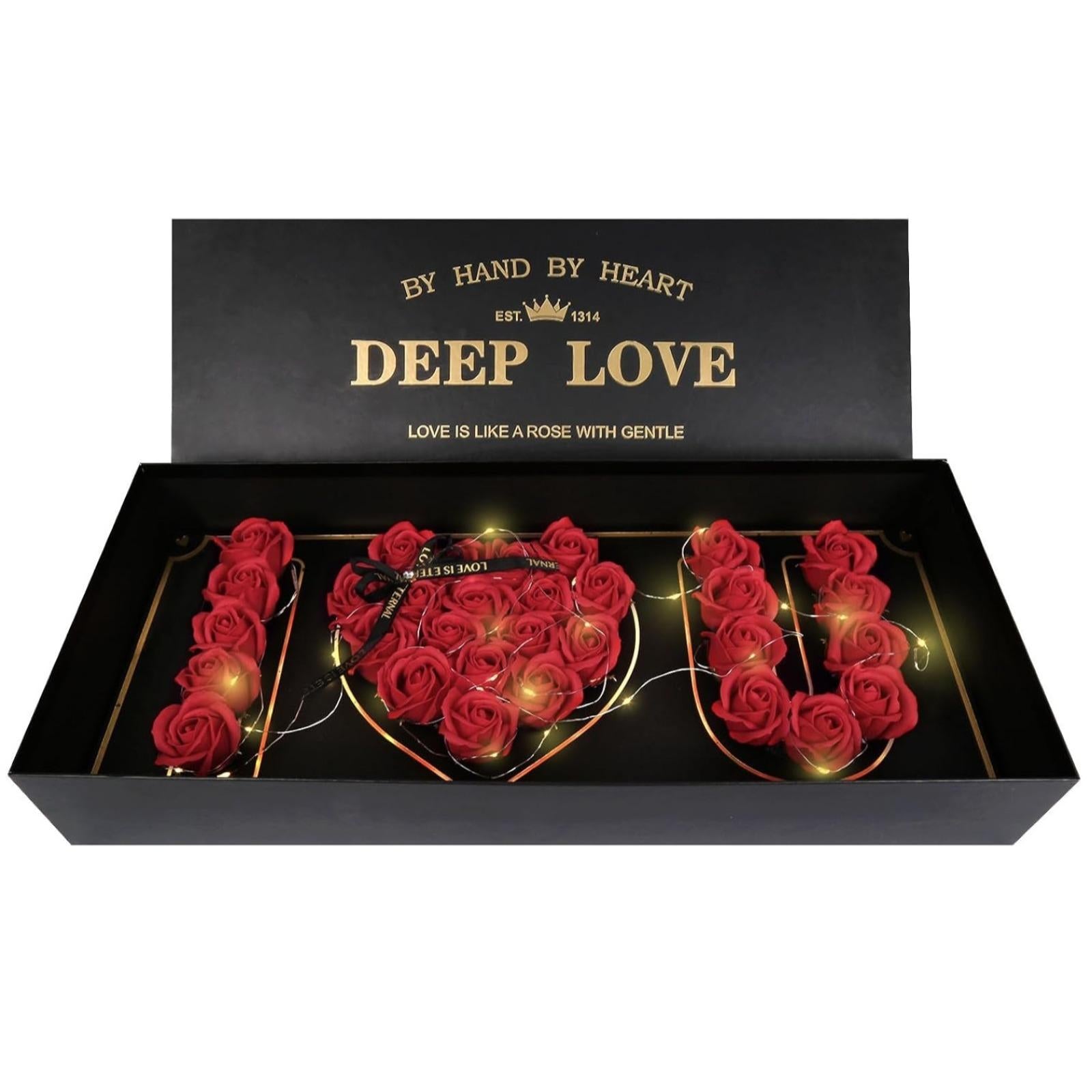 Red scented soap rose petals gift set with LED lights in box for women birthday anniversary Valentine's Day
