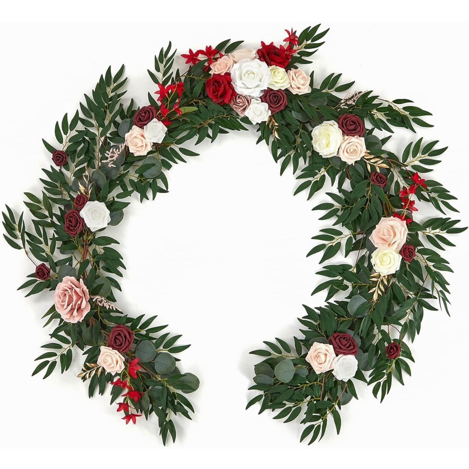 Red artificial rose vine garland 5.9ft for wedding arch and reception decoration
