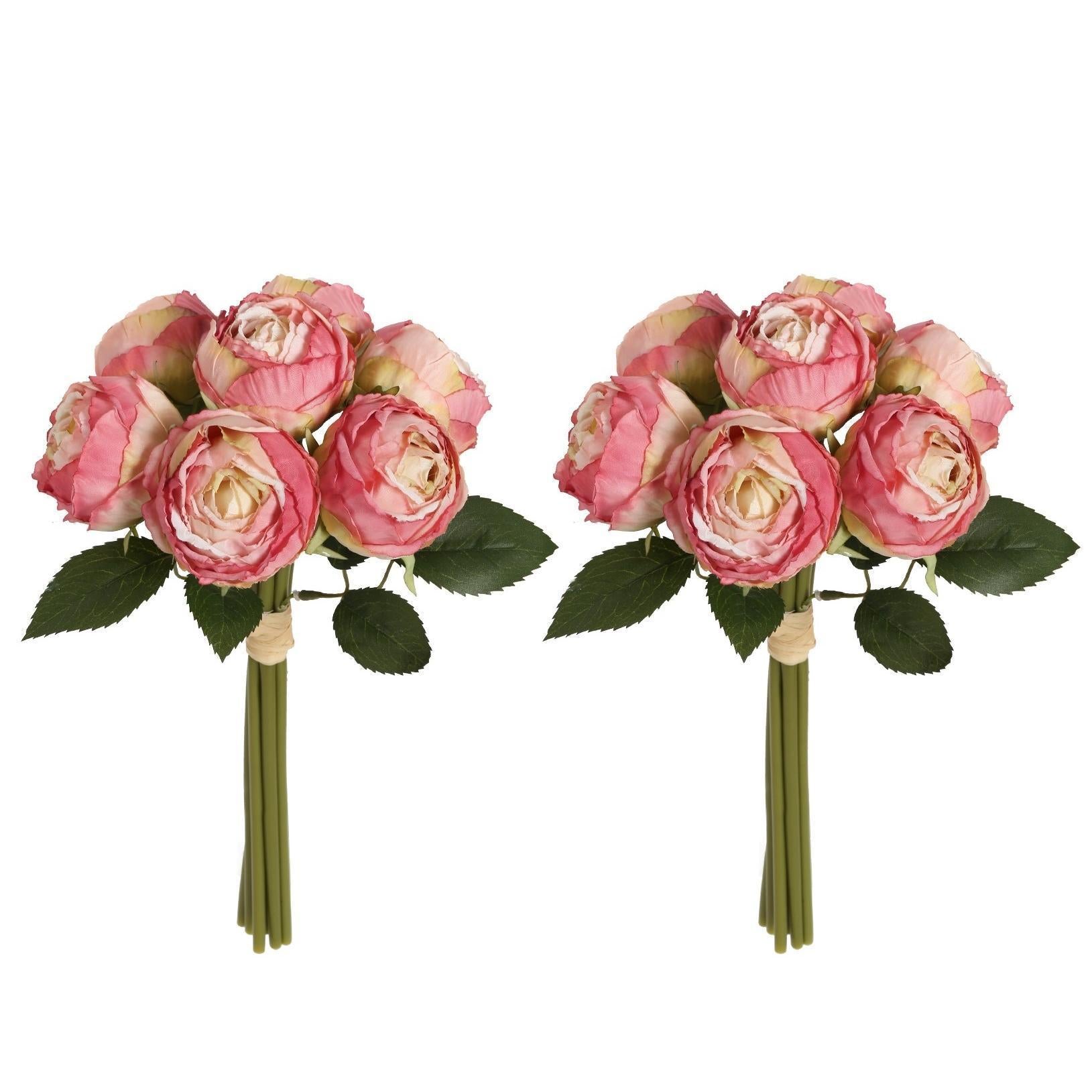 Red silk artificial peony flowers 2 bouquets with stems for home wedding vintage decor centerpiece