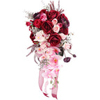 Red handmade teardrop bridal bouquet artificial flowers for wedding ceremony anniversary