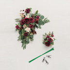 Red artificial flower wedding arch 2pcs hanging corner sign arrangement ceremony decor