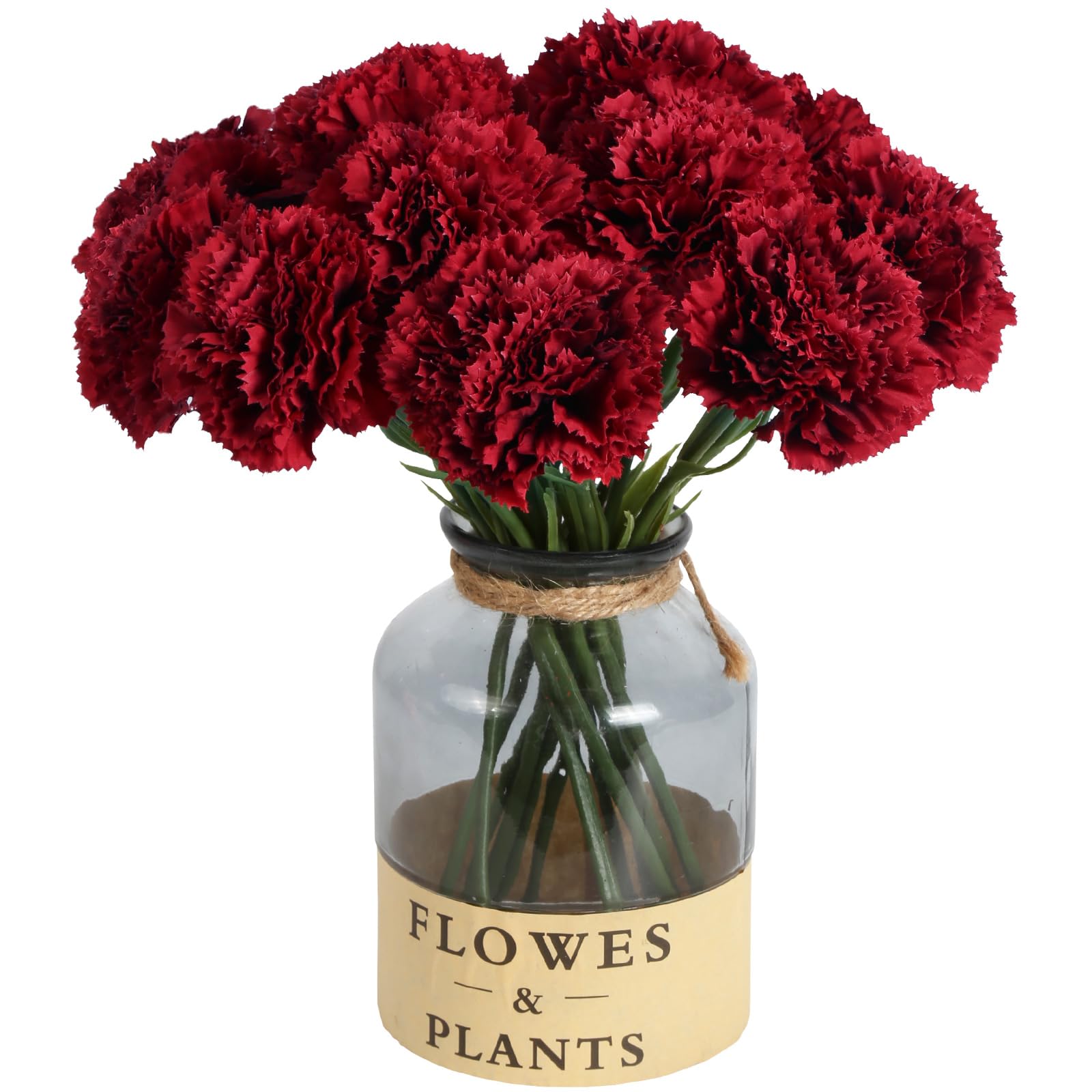 Red artificial carnation flowers 15pcs with stems for wedding bouquet home decor Valentine's Day