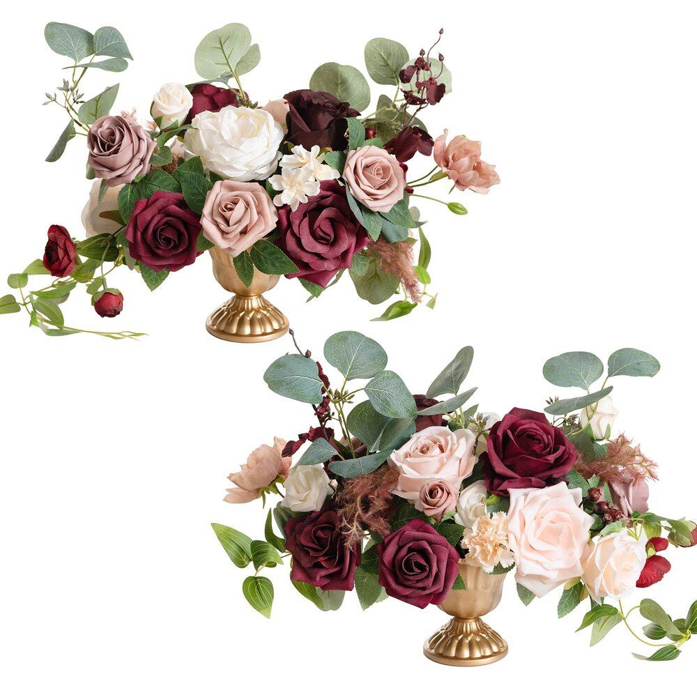 Red wedding flower ball garland 2pcs artificial centerpiece table display wedding decor