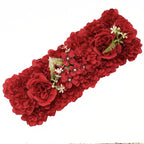 Red artificial orchid hydrangea flower row panel set of 2 for wedding reception decor
