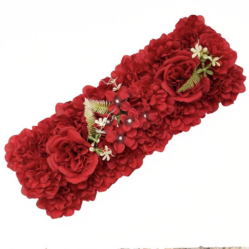 Red artificial orchid hydrangea flower row panel set of 2 for wedding reception decor
