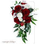 Bride White Burgundy Calla Lily Rose Fake Flowers Wedding Bouquets Artificial Flowers Water Drop Bridal Bouquet for Wedding Bridal Shower Ceremony Anniversary Decor