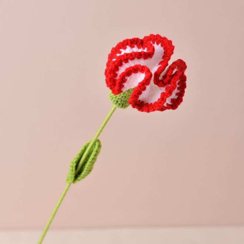 Red gradient crochet knitted flowers 6pcs handmade bouquet wedding home decor gift