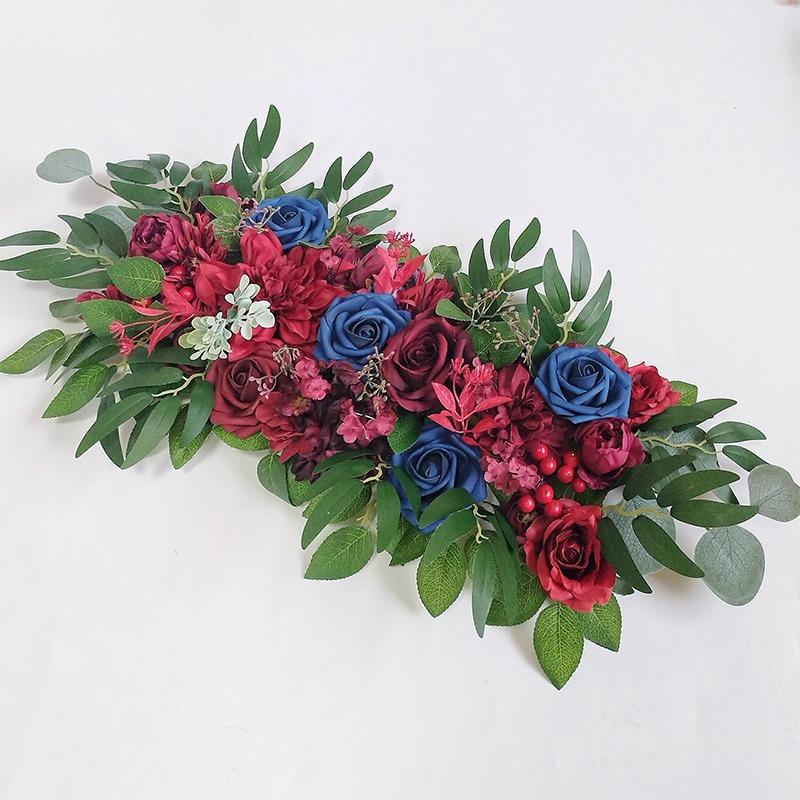Red artificial flower table runner centerpiece wedding arch decor