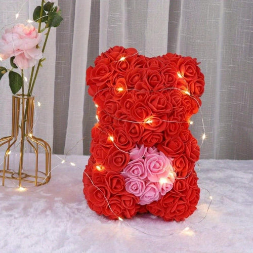 Red rose petal teddy bear 9.8 inch gift for women Mother's Day and Valentine's Day