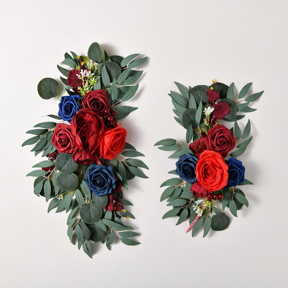 Red boho wedding arch flowers kit dusty rose eucalyptus garland drapes decor
