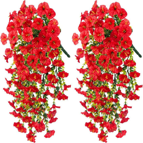 Red faux eucalyptus and morning glory wall hanging set of 4 for home porch and wedding decor
