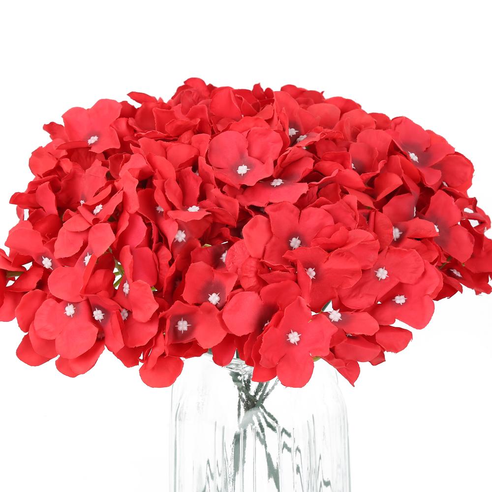 Red real touch faux hydrangea flowers 10pcs with stems for wedding home party decor