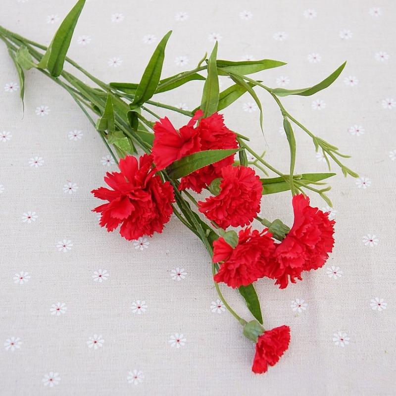 Red artificial carnation flowers with stems 2pcs for wedding home table centerpiece decor