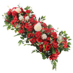 Red artificial rose peony flower swag garland with eucalyptus for wedding arch front door decor