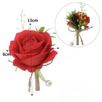 Red groom and groomsmen boutonniere brooch set of 4 with faux pearl for wedding
