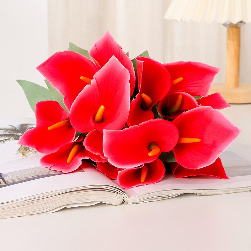 Red artificial calla lily bouquet set of 3 for Christmas and wedding decor