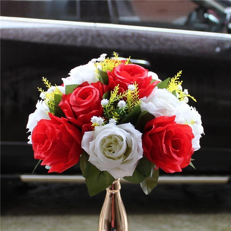 Red artificial flower ball centerpiece 2pcs for wedding table party backdrop home decor