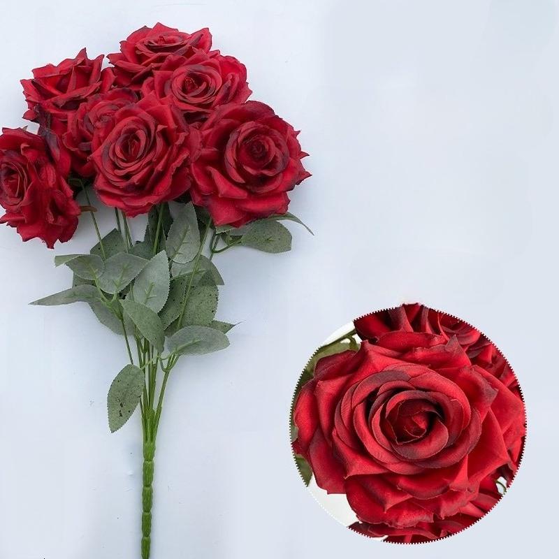 Red artificial roses with stems for wedding centerpiece bridal bouquet home decor