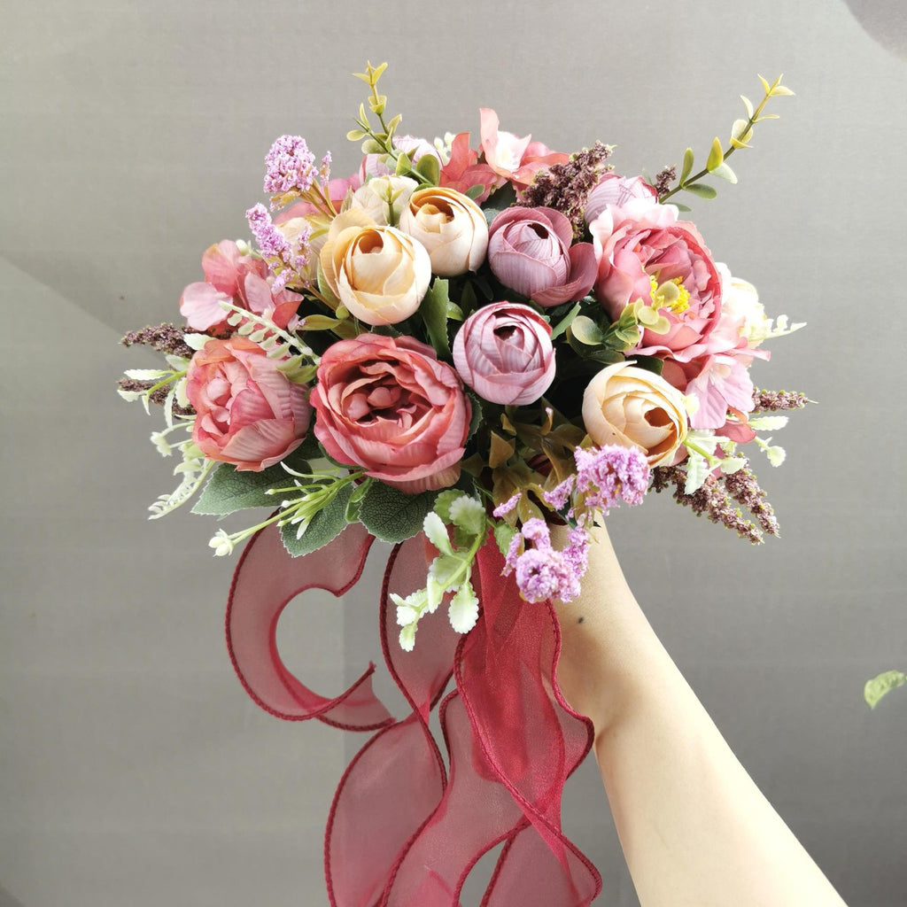 Red Wedding Bouquet 11.81" for roses hydrangeas by IPOPU