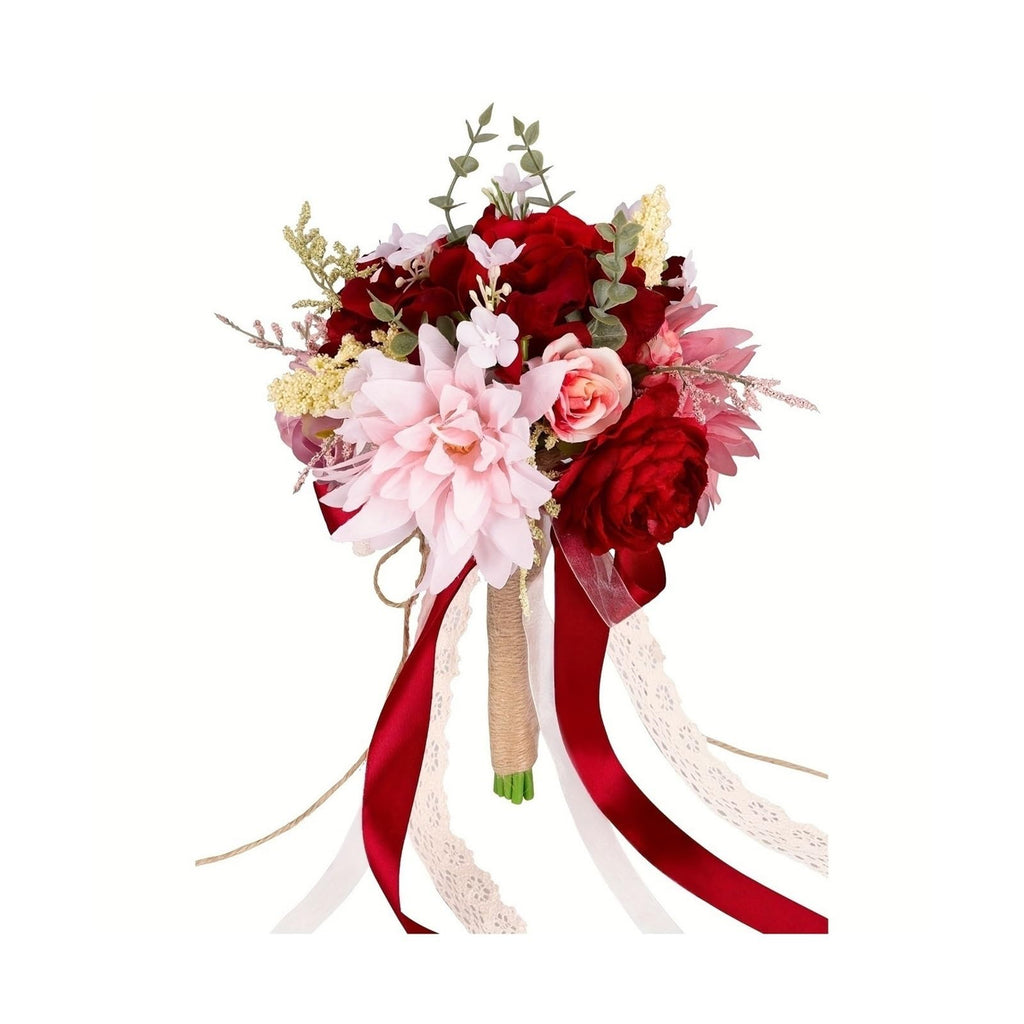 Red bridal bridesmaid hand bouquet simulation flowers for wedding church ceremony decoration