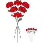 Red handmade crochet carnation flowers 6pcs 16.9 inch bendable stem for vase table home decor