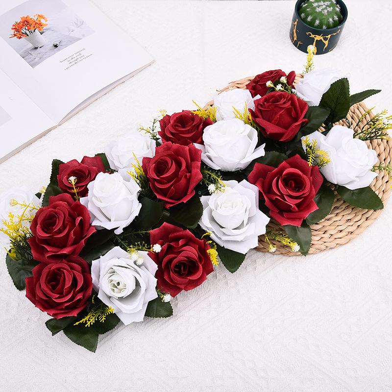 Red artificial rose floral arrangement wedding table centerpiece party decor