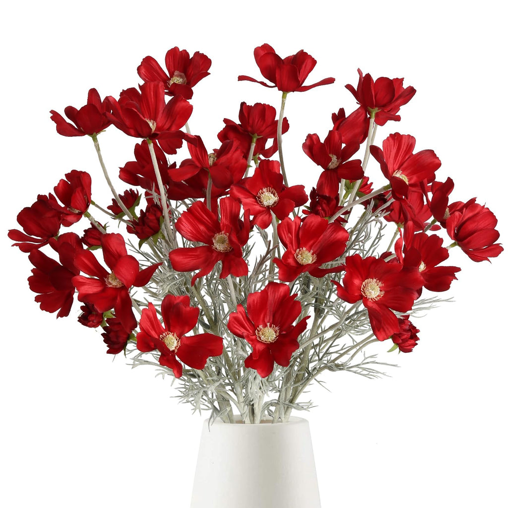 Red artificial cosmos wildflowers 6pcs 24 inch for wedding party home kitchen decoration
