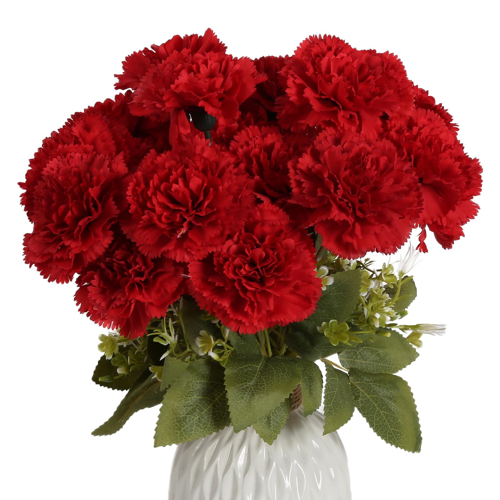 Red 21-head artificial carnation stems for DIY wedding bouquet table centerpiece home party decor
