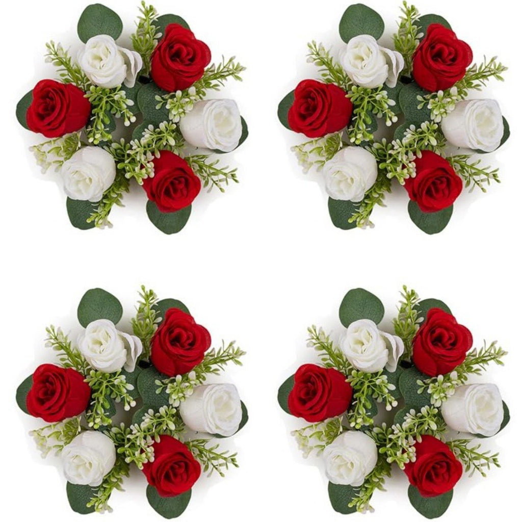 Red artificial flower candle ring 14 inch wedding table centerpiece wreath