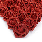 Red glitter artificial roses 25pcs with stem for wedding Valentine's Day bouquet decor
