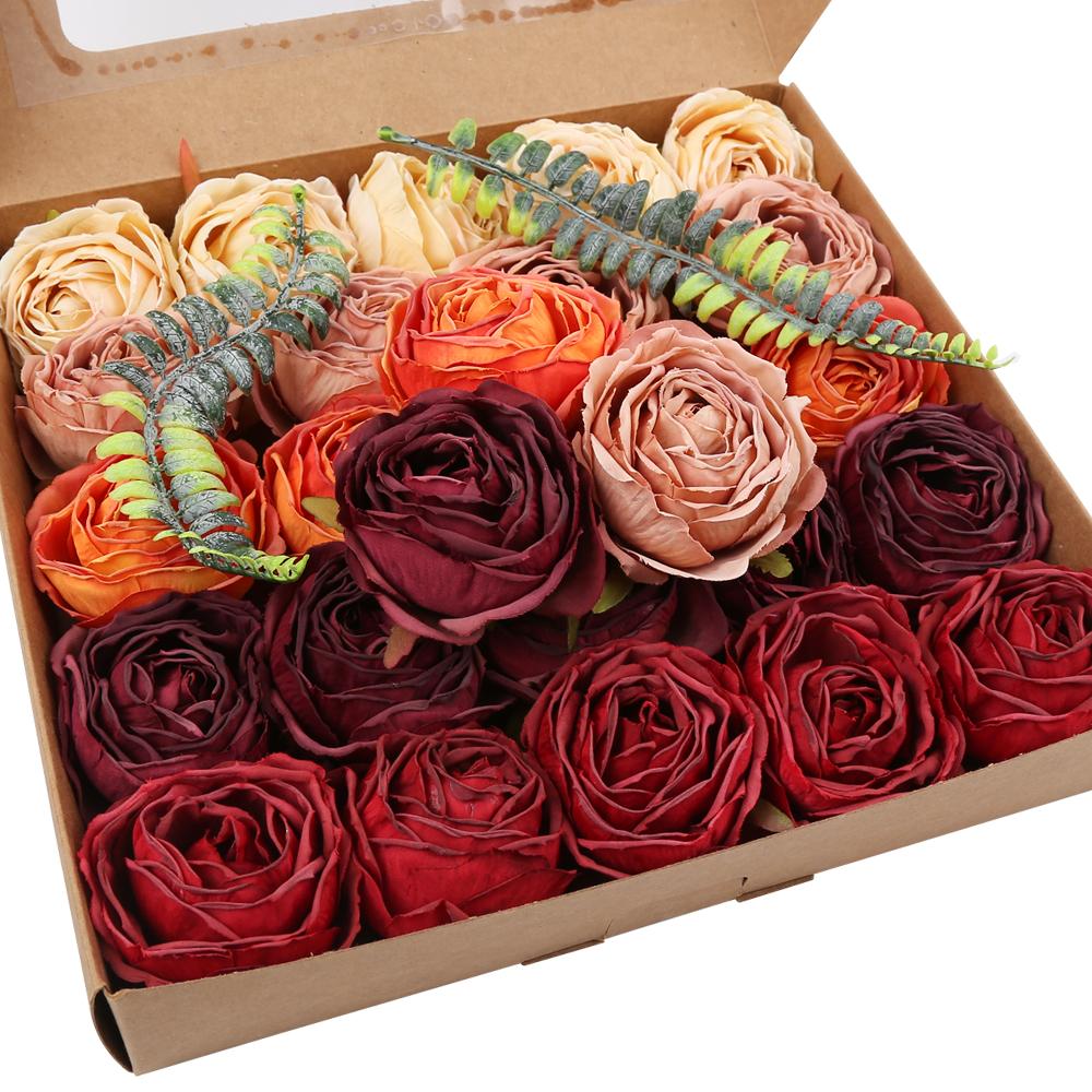 Red mix artificial rose heads 20pcs bulk for wedding centerpiece home decor DIY crafts