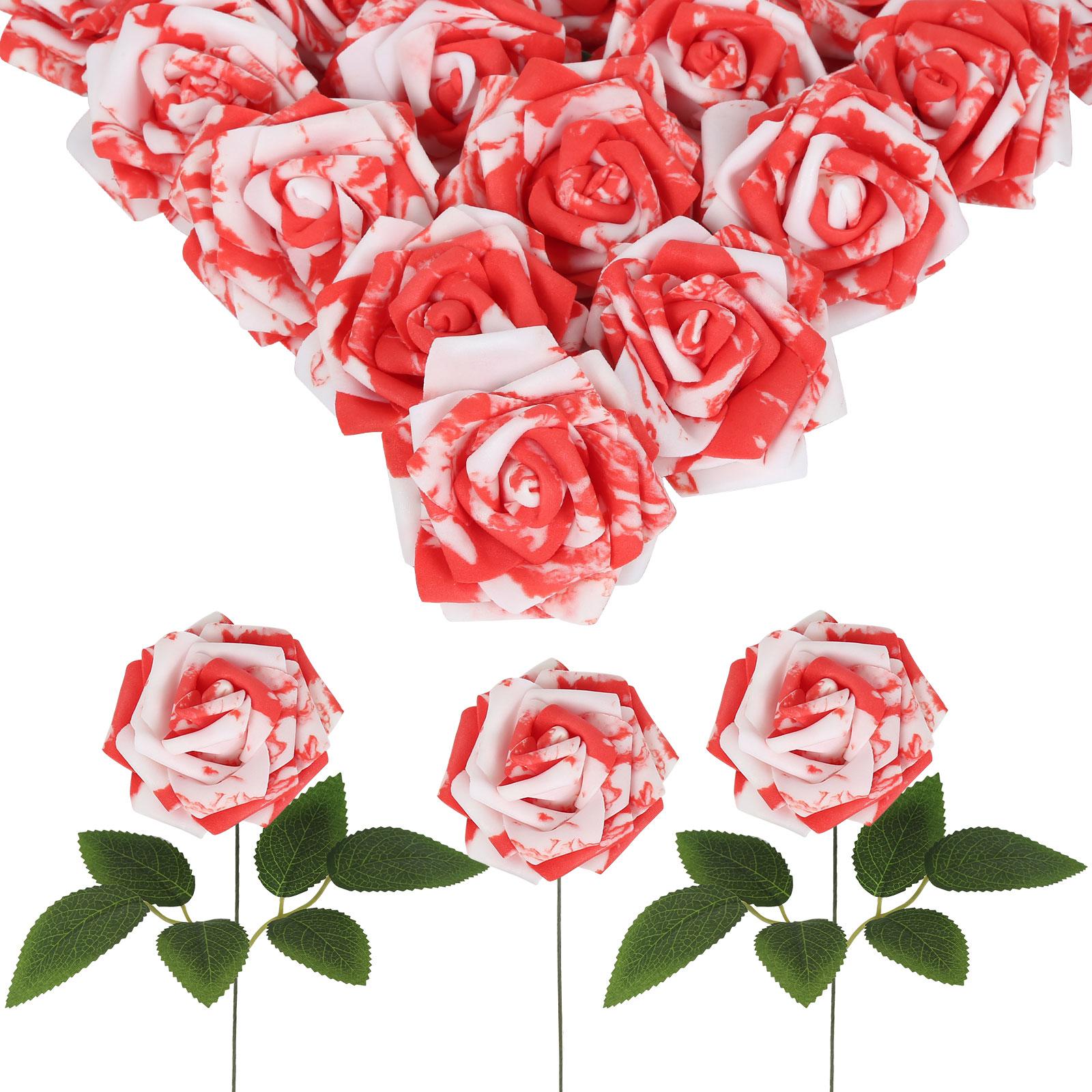 Red white foam fake roses 30pcs for DIY wedding baby shower centerpiece party decor