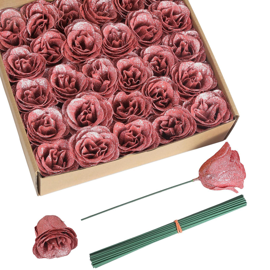 Rose gold glitter roses bouquet 30pcs with stems for wedding party Christmas home decor