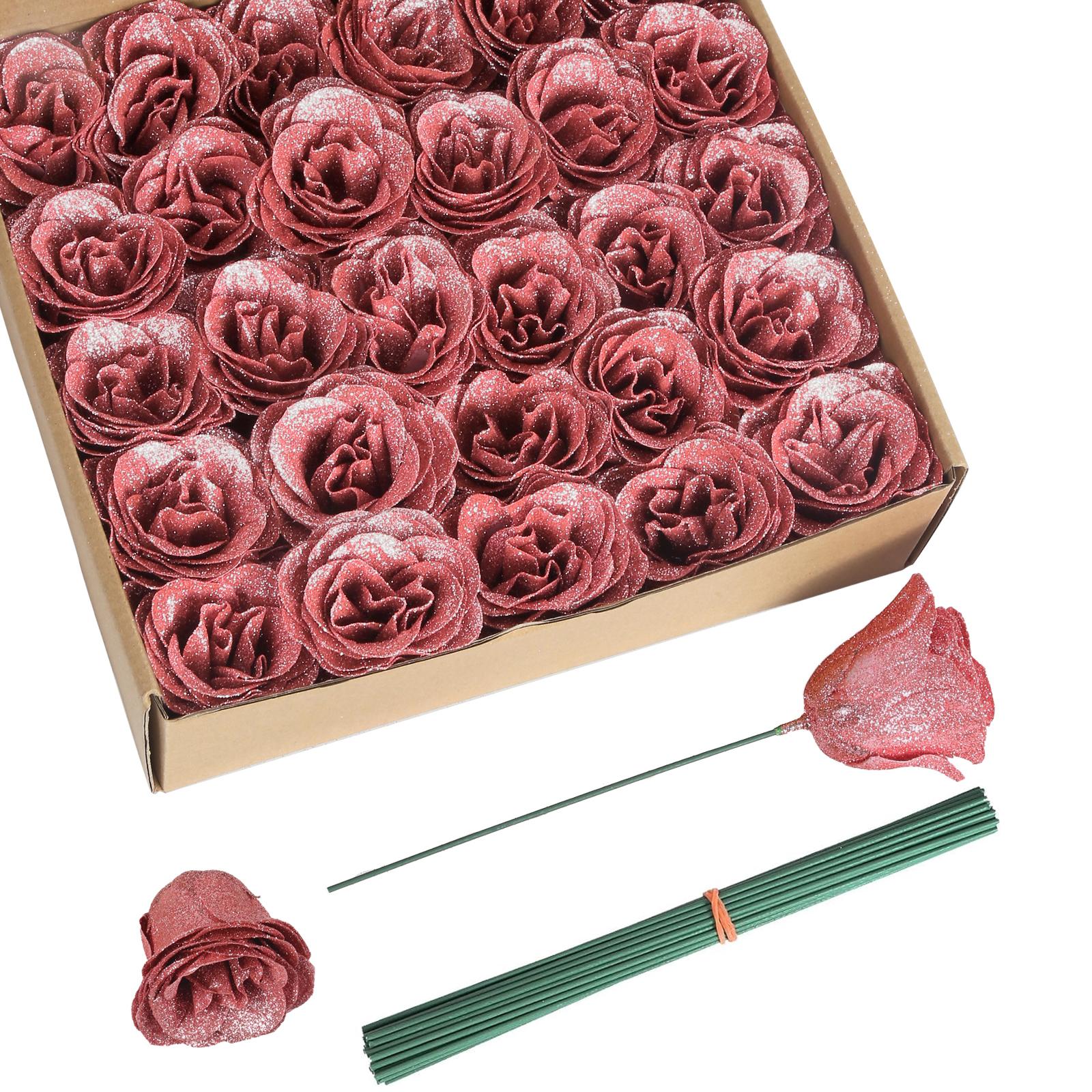 Rose gold glitter roses bouquet 30pcs with stems for wedding party Christmas home decor