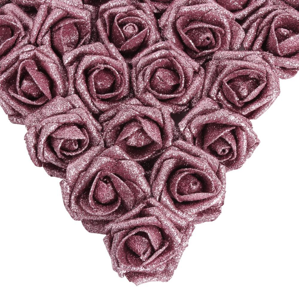 Rose gold glitter artificial roses 25pcs with stem for wedding bridal bouquet decor
