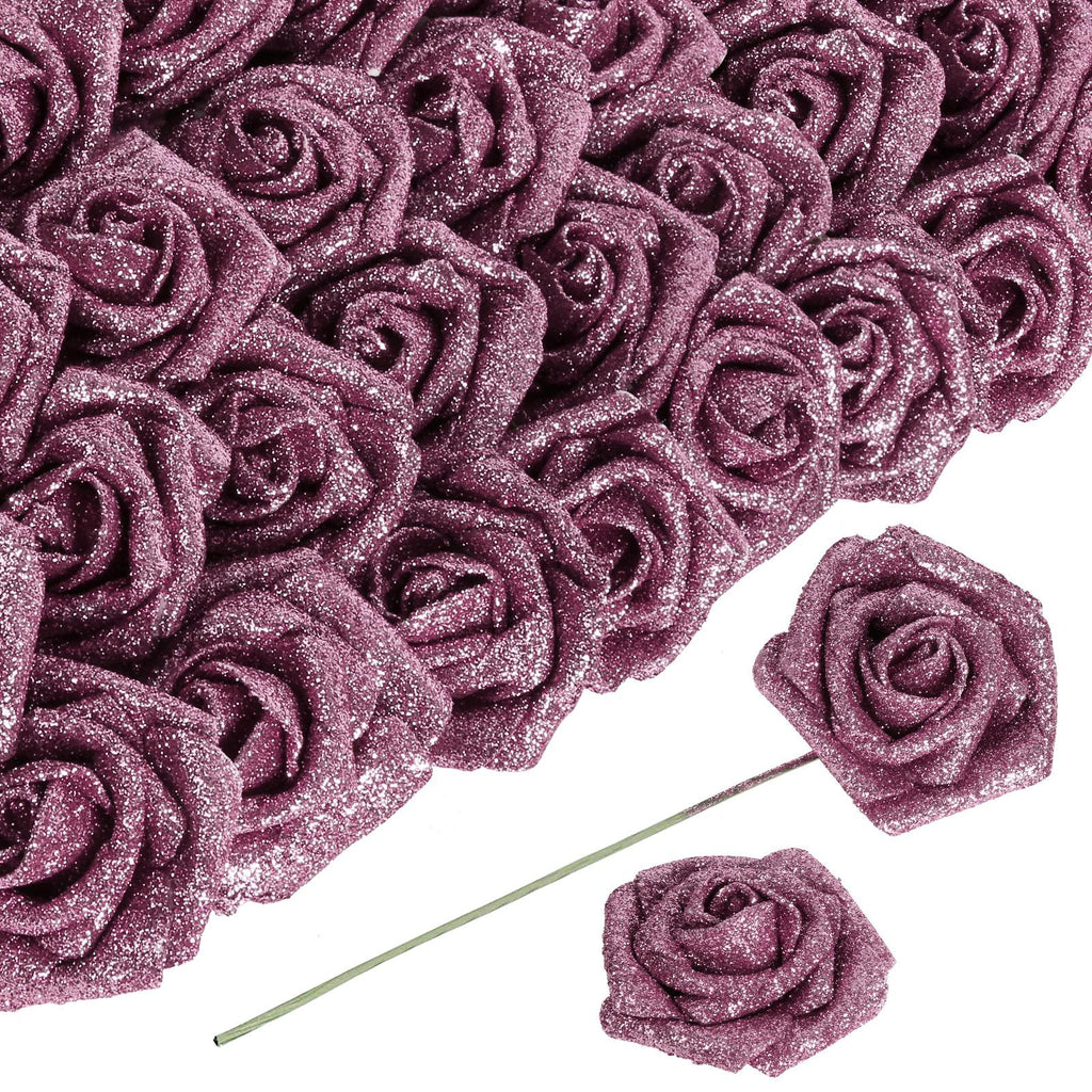 Rose gold glitter foam roses 30pcs 3.15in artificial flowers for wedding DIY decor