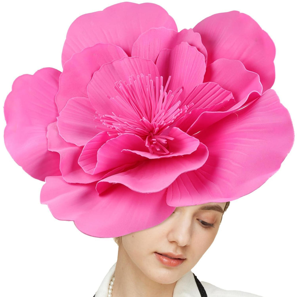 Rose pink large flower fascinator hat with clip for wedding and garden party
