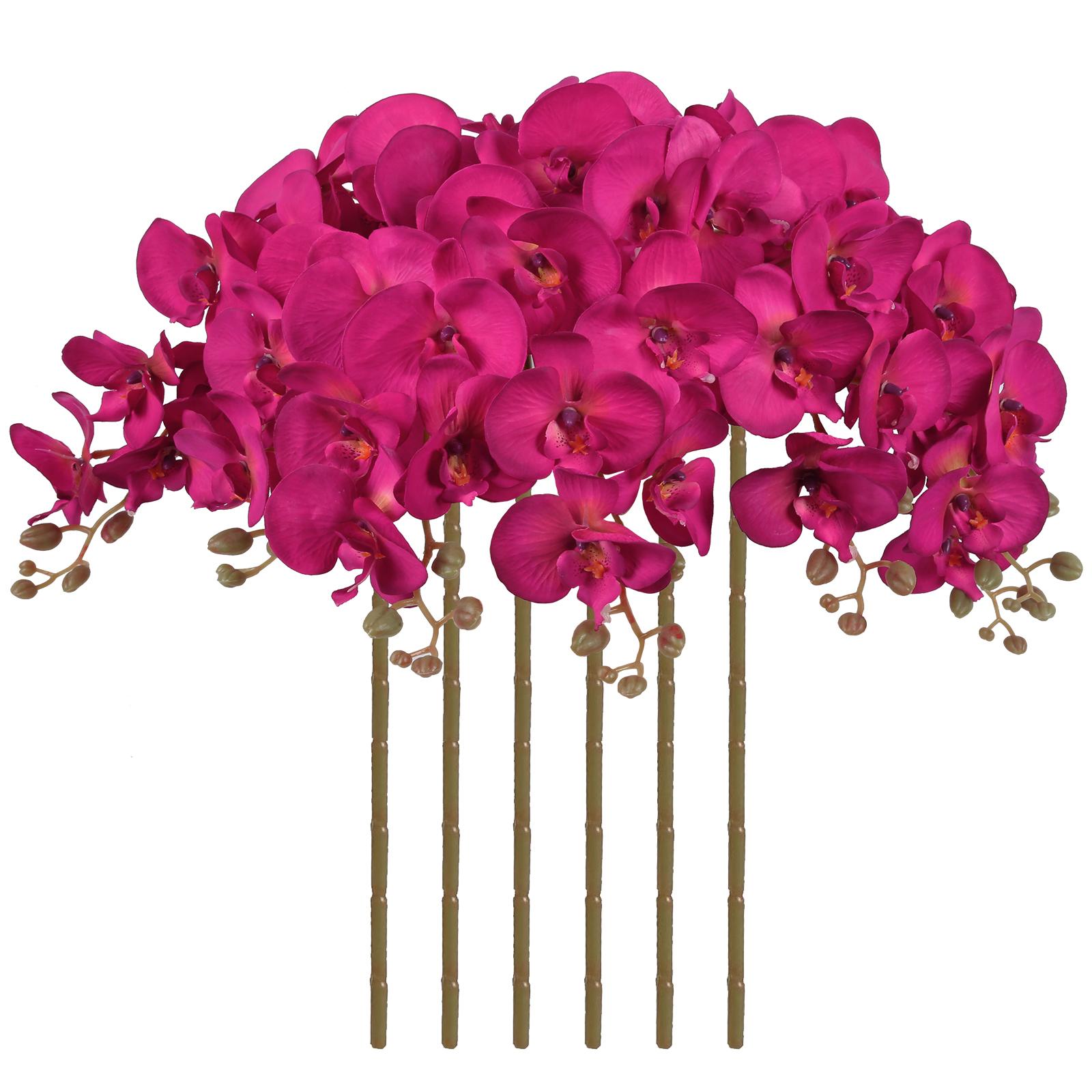 Rose red velvet orchid artificial flowers 6pcs 38 inch long stem for tall vase wedding home decor