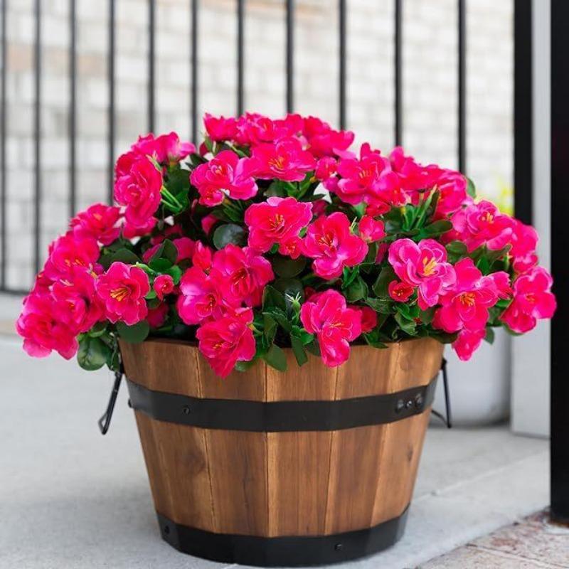 Rose red  artificial camellia plants set of 6 weather resistant for porch garden and entryway
